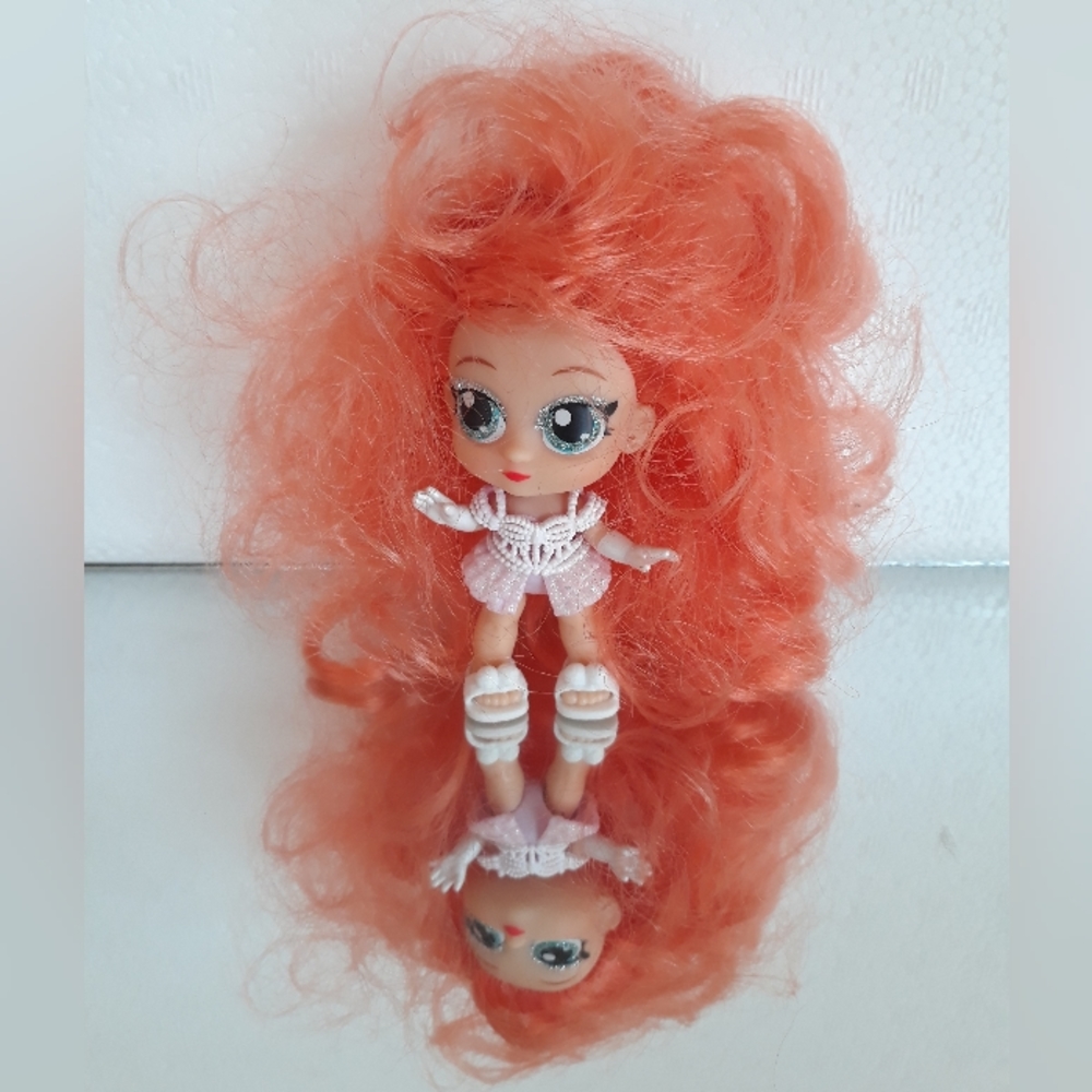 💛 Cute 3" Peach Haired Doll w Sparkle Eyes and Outfit w Shoes Good Condition 👧